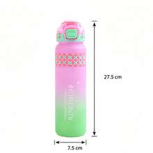 Gradient Frosted Sports Water Bottle, Push-Button Pop-Up Straw + Portable Strap, 1L Large Capacity Leak-Proof Travel Cup, Geometric Print Highly Attractive Water Bottle, Suitable For Outdoor Camping, Hiking, Office, Daily Use, 4 Gradient Colors Available - Multicolor - View 6
