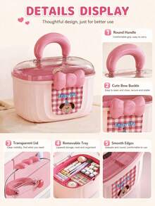 1pc Cute Bowknot Children's Storage Box, Toy Storage Essential! Transparent Dust-Proof Lid With Scientific Compartment Design For Clear Classification And Easy Retrieval, Can Store Toys, Puzzles, Teethers, Picture Books And Other Small Items (Pattern Is Sticker) - View 5