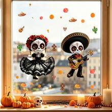1/5pcs Day Of The Dead Skull & Cactus/Marigold Static Cling Window Stickers, Suitable For Party, Restaurant And Day Of The Dead Home Decor - Multicolor - View 8