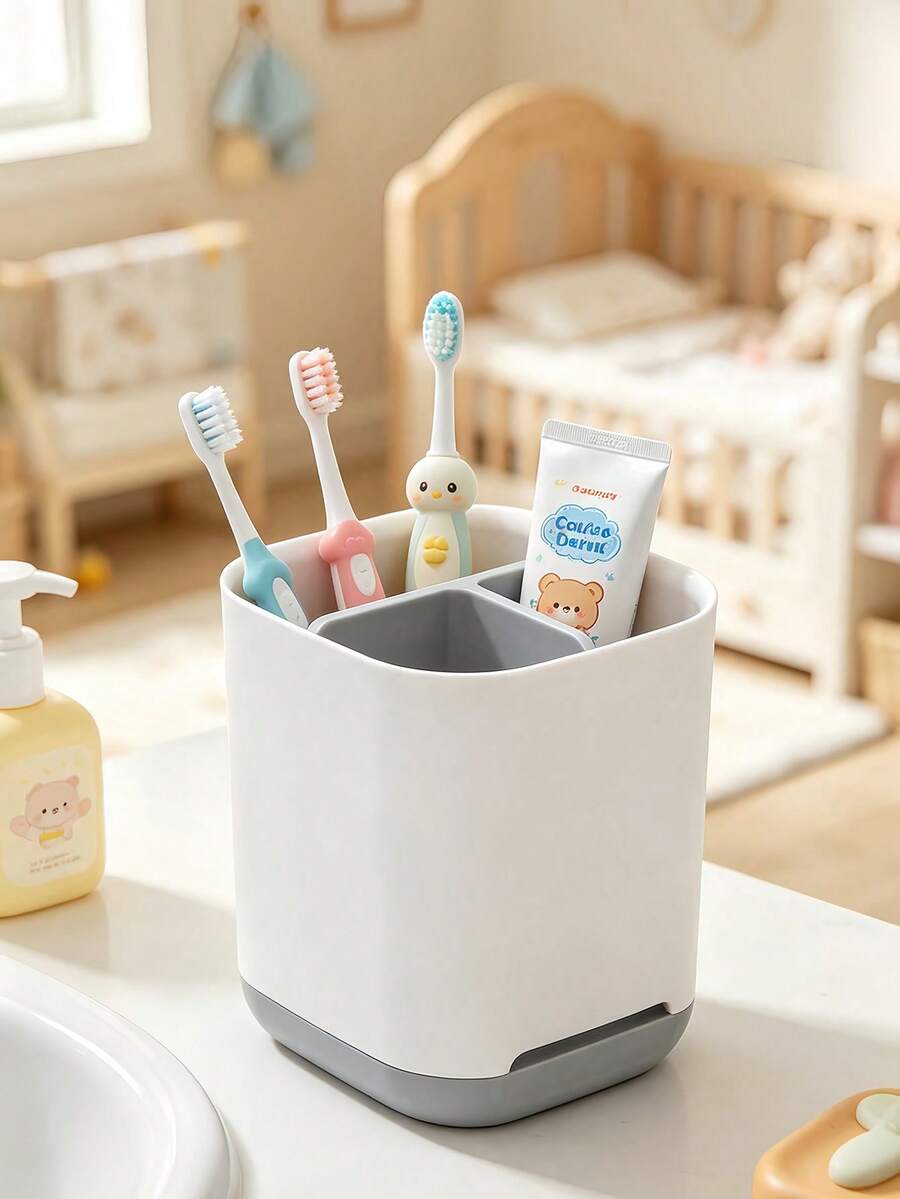 Plastic Toothbrush Holder For Bathroom Detachable 3 Slots Anti-Slip Electric Toothbrush And Toothpaste Organizer Caddy Lightweight Freestanding Bedroom Nursery Bathroom Storage Rack For Bathroom Vanity Home Bathroom Decor Fall Decor Back To School