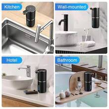 DONASIRA 1件裝 380ml 低噪音免接觸壁掛式智能自動皂液器，4段可調液量設定，全黑瓶身，泡沫/液體出液 - 黑色380毫升-餘量可視 - 查看 9