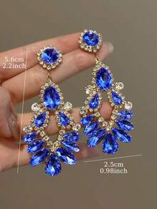 1 Pair Fashion Luxury Glass Exaggerated Water Drop Earrings Suitable For Women Party, Vacation, Wedding, Ball - Blue - View 5