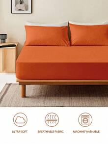 HONEY MOON 2pcs Soft & Smooth Solid Color Pillowcase, Breathable, Envelope Closure, Wrinkle Resistant, No Filling - Fits T/F/Q/K Size Home & Dorm, OEKO-TEX Certified, Orange - Emma Orange - View 6