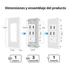 Multitoma Portátil Mazoom E-BC Contacto Doble Estándar Americano Integrado 4 Puertos USB y 1 Tipo C para Hogar y Oficina Color Blanco - Tipo de Enchufe A USA (110-127V) - Ver 7