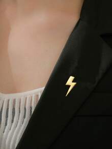 LIKGREAT 1pc Ins Minimalist Geometric Lightning Brooch, Gold & Silver Dual-Tone Stainless Steel Pin For Jacket, Bag, Chest Decoration, Unisex - Brooch Series - View 3