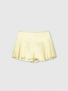 Damen Seidenähnliche Polka Dot Weite Bein Shorts Gelb Sommer - Gelb - Übersicht 1