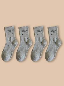 4 pares de calcetines de media caña con volantes y lazos para mujer, nuevos calcetines slouch con lunares y lazos de encaje estilo Ins, calcetines de media caña para estudiantes - Multicolor - Ver 16