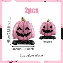 2/4pcs Halloween Pumpkin Foil Balloons, Orange Yellow And Pink Double-Sided Pumpkin Shaped Balloons, Suitable For Pumpkin Party, Halloween Party Atmosphere Decoration, Holiday Atmosphere Photo Props, Indoor/Outdoor Photo Background Props, Holiday Party Creative Decoration - Multicolor - View 11