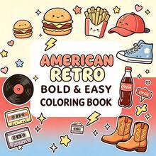 American Vintage Bold Easy-To-Color Book, Suitable For All Ages! Cute Vintage Hamburger, Vinyl Record, Cassette Tape And Western Cowboy Boot Sticker Pages, Nostalgic Stress-Relief Art Activity, Perfect Vintage American Gift For Vintage Lovers - LJ-064 (American Vintage) - View 10