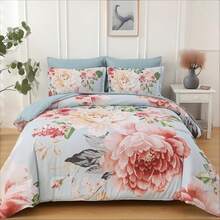 3 Pieces Brown Floral Print Comforter Doona Sets Double Queen King Bedding Set With 2 Pillowcases,3Pcs Soft & Comfortable Botanical Flower Lightweight Quilted Bedding Set With Polyester Filling,Room Decor,Machine Washable,All Season,Wedding Gift - Brown - View 8