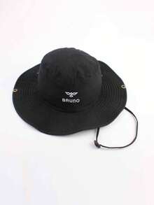 1pc Unisex Wide Brim Solid Color Embroidered Bucket Hat, Korean Style Fashion Retro Sun Hat For Spring Summer Autumn Winter, Versatile Outdoor Cycling Hiking Sun Protection Hat, Suitable For Daily Use, Back To School, Autumn Outings - A - View 1
