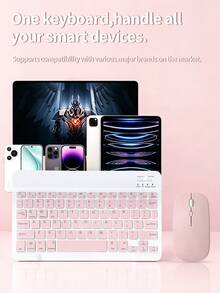 AKKHOO Wireless Keyboard & Mouse Combo Compatible With iPad - Pink - View 4
