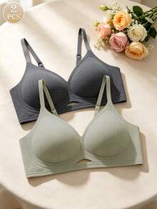 2pcs/Set Hollow Out Sports Bra For Women, Comfortable Minimalist Fashion Sexy Bra - Multicolor - View 1