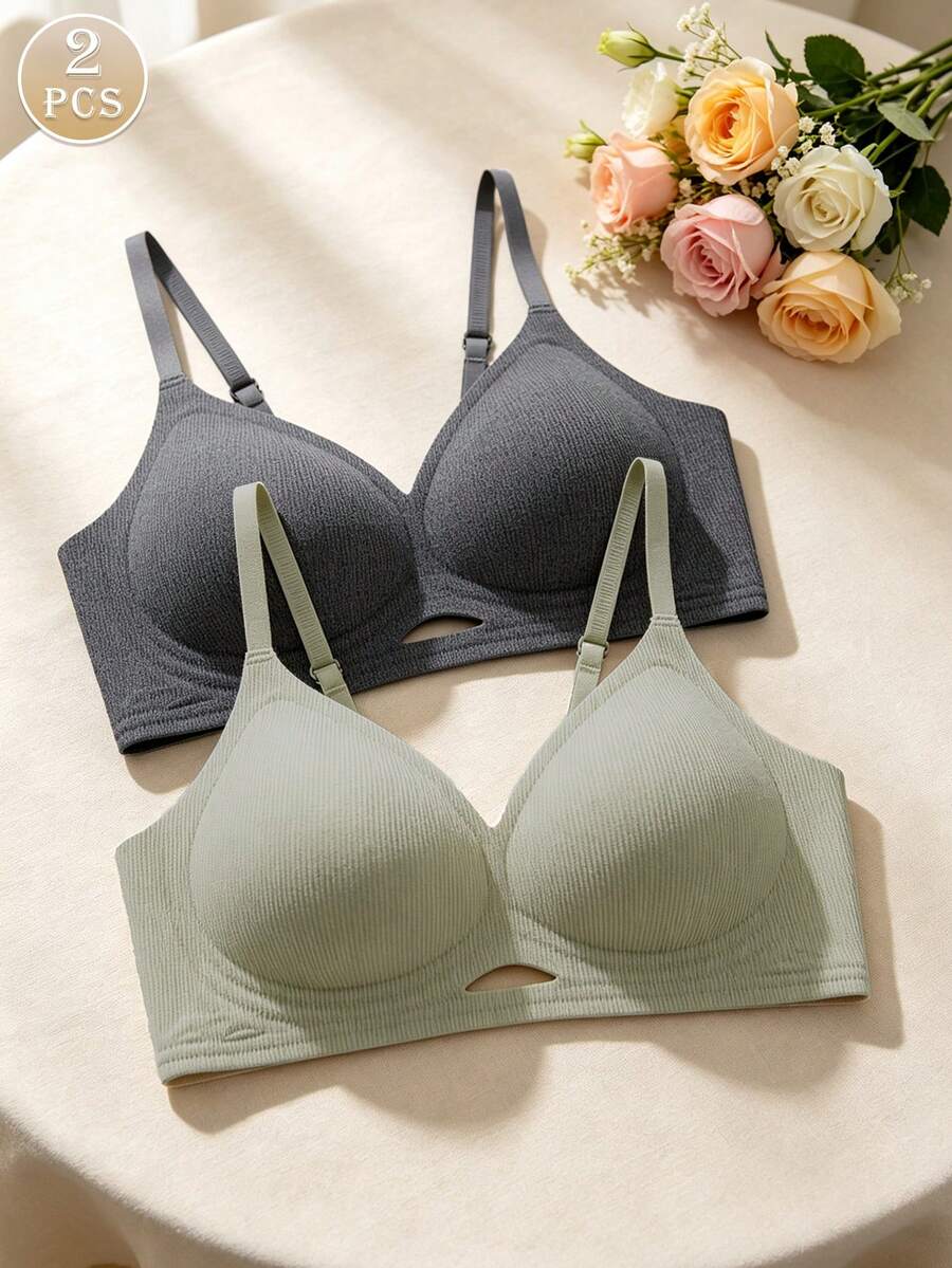 2pcs/Set Hollow Out Sports Bra For Women, Comfortable Minimalist Fashion Sexy Bra - Multicolor - View 1