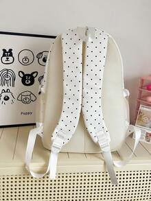 3pcs White Nylon Polka Dot Letter Patch Multi-Pocket School Backpack Set, Large Capacity College Student Bag, Crossbody Bag, Pencil Case, Travel Bag - White - View 7