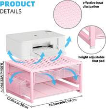 Marbrasse 2-stufiger Druckerständer, Monitor-Aufbewahrungsständer mit Schublade und 2 Stifthaltern, Metall-Büro-Organizer, Schreibtisch-Organizer für Fax, PC, Scanner (Weiß) YT2Y - Roségold - Übersicht 5