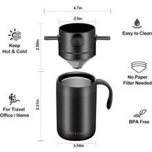 Portable Pour Over Coffee Maker Set, Insulated Stainless Steel Travel Mug With Filter, Outdoor Camping Coffee Cup, All-In-One Brewer - White  Cup + Drip Filter + Spoon (three-piece Set) - View 3
