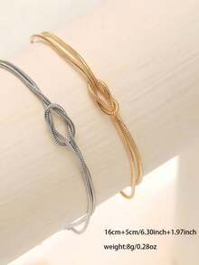 VJS 1pc Luxury Style Dual-Tone Stainless Steel Knot Design Open Cuff Bracelet, Suitable For Women's Daily Commute Wear - Knot Bracelet - View 5