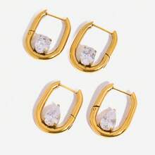 1 Pair Stainless Steel Gold Earrings, Simple Fashion Casual Daily Wear - Yellow Gold - View 3