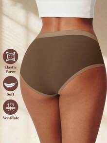 MEIYATING 5pcs Women's Cotton Mid-Low Waist Contrast Waistband English Print Earth Tone Comfortable Triangle Panties For Daily Wear - Multicolor - View 3