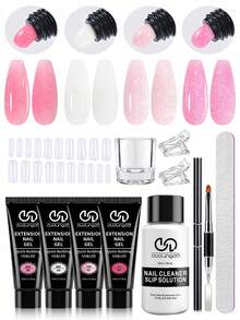 11pcs Poly Gel Nail Extension Tool Set, Includes 1.0oz Cleanser, 20 Nail Molds, Nail Clips And Multi-Function Nail Brush, Perfect For Home DIY Manicure, Ideal Nail Gift For Girls - Multicolor - View 11