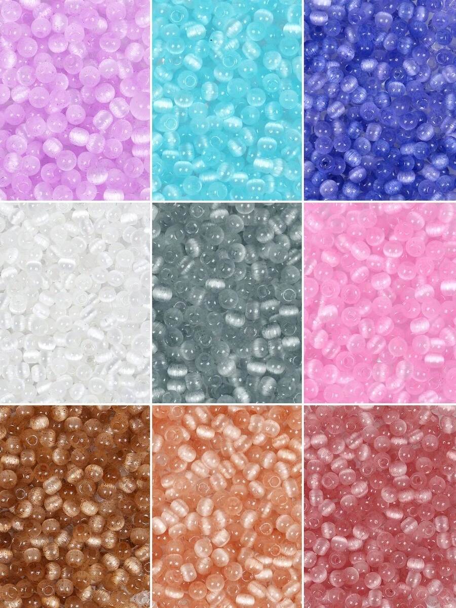 4mm 200pcs Cat Eye Glass Seed Beads, Colorful Round Spacer Beads For Jewelry Making DIY Bracelets, Necklaces, Earrings Handmade Accessories - Cat's Eye - View 1