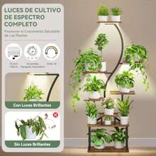 FURRIFIC Soporte para Plantas de 8 Niveles para Uso Interior y Exterior, con Luz de Crecimiento para Plantas, Estante para Plantas en Forma de S, Sala de Estar, Dormitorio, Balcón, Jardín - Negro - Ver 6