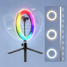 AXNEN 10 Inch RGB Ring Light With Tripod, Clip And Phone Holder, LED Ring Light With 39 Color Modes And 10 Brightness Levels, Suitable For Makeup, Selfie, Photography, Live Streaming - Black - View 11
