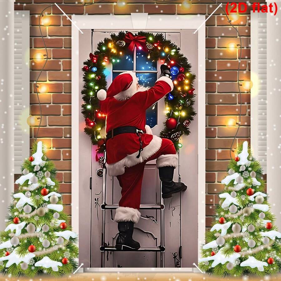1 Peça Bottom de Foto de Natal Papai Noel, Bottom de Neve de Inverno, Janela de Madeira de Natal, Lua, Presentes de Natal, Bottom de Fotografia, Decoração de Festa de Ano Novo, Banner - Visão 1