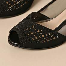Women's High Heel Sandals Lace Mesh Hollow Out Peep Toe Chunky Heel Elegant Sophisticated Style - Black - View 6
