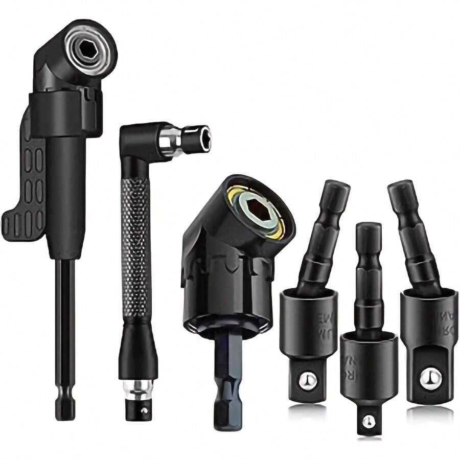 Set Aksesori Mata Bor Sudut Kanan, Termasuk 3 buah Adaptor Soket Putar 360° Ukuran 1/4" dan 3/8" untuk Kekuatan Benturan, 2 buah Adaptor Bor Sudut Kanan 105° dengan Tangkai Heksagonal, dan Mata Bor Sudut Kanan 90°. - Berbagai gaya - View 1