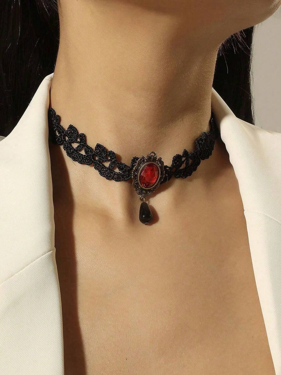 1pc Hot-Selling Cross-Border Lace Necklace - Red - View 1