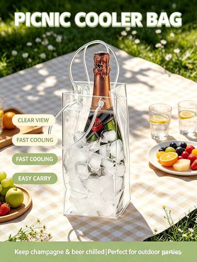 1 Stück auslaufsicheres Eiseimer-Set, transparenter PVC-Eisbeutel, tragbare isolierte Tasche, geeignet als isolierte Lunchbox, Kühlbox, Campingzubehör, Outdoor-Ausrüstung, Küchenbedarf, Outdoor-Zubehör, Getränkezubehör, Restaurantbedarf, Weltcup