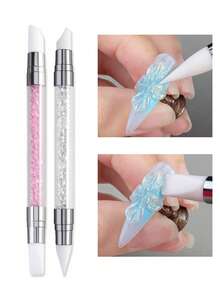 Silicone Nail Art Tool Dual-Ended Multi-Functional Applicator For Magic Mirror Powder, Sticker Application, 3D Nail Sculpting & Gel Adjusting, Professional Manicure Brush For Salon & Home DIY, Essential Nail Supplies For Women & Nail Artists - Multicolor - View 1
