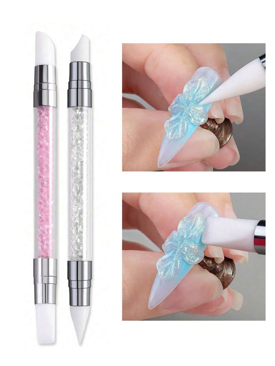 Silicone Nail Art Tool Dual-Ended Multi-Functional Applicator For Magic Mirror Powder, Sticker Application, 3D Nail Sculpting & Gel Adjusting, Professional Manicure Brush For Salon & Home DIY, Essential Nail Supplies For Women & Nail Artists - Multicolor - View 1