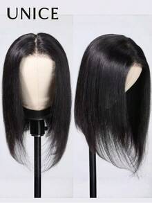 UNice 7x5 Bye Bye Knots Lace Front Wig Pre Cut Pre Plucked Bleached Knots Bob Wig Straight Hair With Drawstring Fit All Head Size Put On And Go Glueless Wig 150% Density Natural Black Color For Women Beginner Friendly - Natural Black - View 8