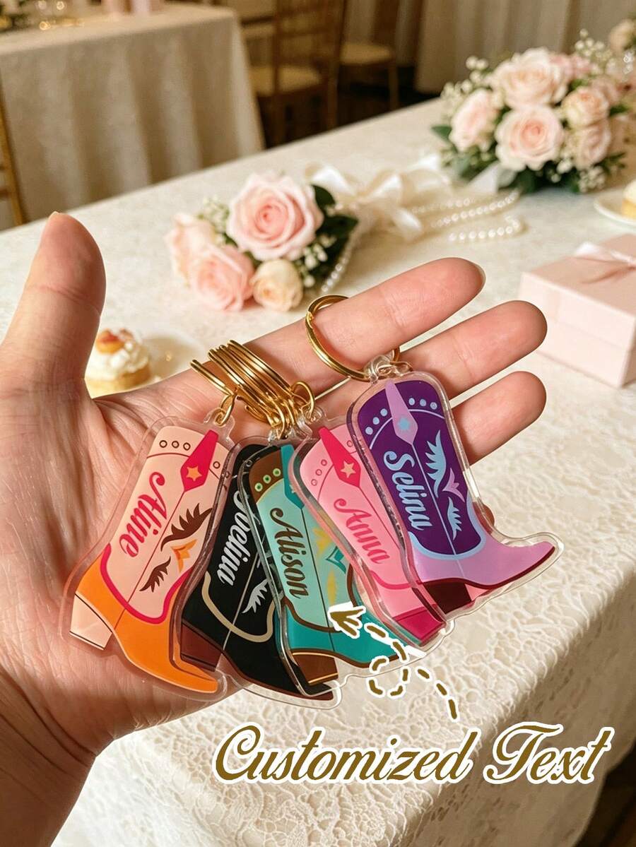 Gantungan Kunci Sepatu Bot Akrilik yang Dapat Disesuaikan, Nama, Teks, dan Pola Logo yang Diukir Secara Personal, Cocok Sebagai Suvenir Pesta Lajang, Hadiah untuk Pengiring Pengantin, Ulang Tahun, Halloween, Hadiah Natal - MultiWarna - View 1