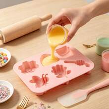1pc 6-Cavity Bee & Flower Silicone Mold, Themed Silicone Soap Mold, Bee Honeycomb & Flower Candle Mold, Suitable For DIY Crafts, Wedding Decor, Polymer Clay, Candles, Plaster - Pink - View 5