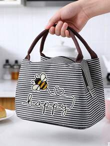 Multifunctional Insulated Bag With Bee Heart Pattern, Fun Coffee Lover Design For Women, Comes With Black Utensil Storage Bag, Large Capacity, Student Meal Insulated Cooler Bag, Portable Travel Picnic Bag, Office School Lunch Bag Insulated Lunch Box, Work Lunch Box, Work Office Holiday Lunch Box, Suitable For Men And Women Multifunctional Camping School Lunch Box - Multicolor - View 2