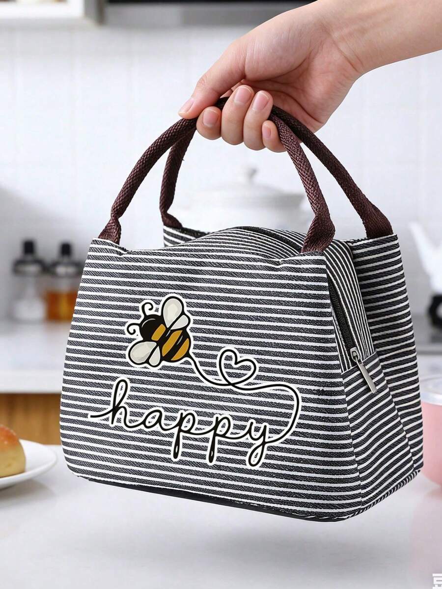 Multifunctional Insulated Bag With Bee Heart Pattern, Fun Coffee Lover Design For Women, Comes With Black Utensil Storage Bag, Large Capacity, Student Meal Insulated Cooler Bag, Portable Travel Picnic Bag, Office School Lunch Bag Insulated Lunch Box, Work Lunch Box, Work Office Holiday Lunch Box, Suitable For Men And Women Multifunctional Camping School Lunch Box