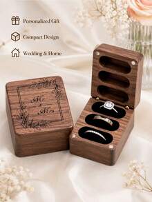 Engraved 3-Slot Wooden Ring Box, Wedding Ceremony Ring Holder, Anniversary Birthday Gift Creative Summer Storage Organizer Gift Box, Ring Bearer Box - Multicolor - View 8