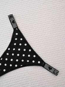 4pcs Polka Dot Rhinestone Letter Decor T-Back Low Waist Sexy Comfortable Women's Panties - Multicolor - View 4
