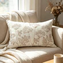1pc Outdoor Embroidered Decorative Pillow Case With Zipper, Beautiful Cute Design, Suitable For Sofa, Bed, Home Decor, Room Decor, Wildflower Pattern (Pillow Insert Not Included) - Beige - View 6