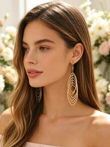 1 Pair Fashion Minimalist Gold Water Drop Tassel Earrings For Women, Holiday Birthday Date Party Vacation Shopping Daily Commute Accessory - Water Drop - View 13