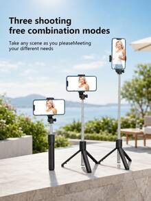 Palos Selfie Bluetooth Trípode Multifuncional Extensible con Control Remoto Soporte para Teléfono Trípode para Transmisión en Vivo Fotografía Multifuncional Accesorio de Viaje Universal para Selfie - Negro - Ver 2