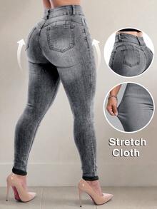 Women's High Stretch Butt-Lifting Y2K Jeans, Elegant Design, Suitable For Commuting, Dating, Daily Casual, Holiday Outings And Vacations Fall - Light Grey - View 9