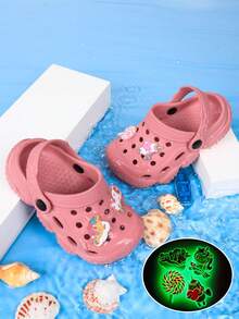 Children's Summer Glow-In-The-Dark Clog Shoes, Unisex - Coral Pink - View 5