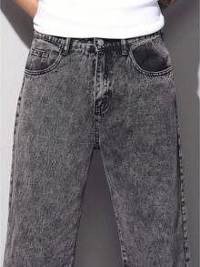 Calça Jeans Masculina Balão Reto Baggy Premium Streetwear Oversized Rapper Ganga Estilo Skatista Folgadas - Grafite Marmorizado - Visão 6