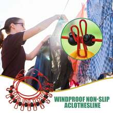 1pc Portable Clothesline With 12 Clips, Adjustable Elastic Travel Camping Clothesline, Windproof Retractable Laundry Drying Rope, Stretchy Clothes Drying Line For Backyard, Vacation Hotel, Balcony, Dorm, Outdoor Camping, Indoor Laundry - Multicolor - View 1