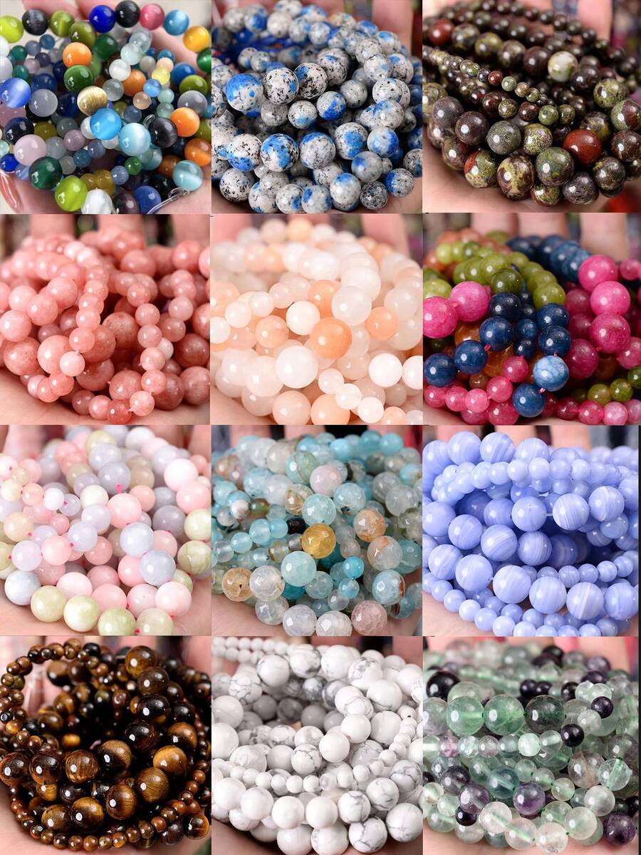 1 Strand 4/6/8/10mm Multicolor Natural Stone Beads Tourmaline Tiger Eye Agates Shell Loose Spacer Beads For Jewelry Making DIY Bracelets Accessories - Multicolor - View 1